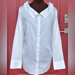 SOFT SURROUNDINGS sXL cotton white shirt-unique portrait collar/back pleats-SOFT